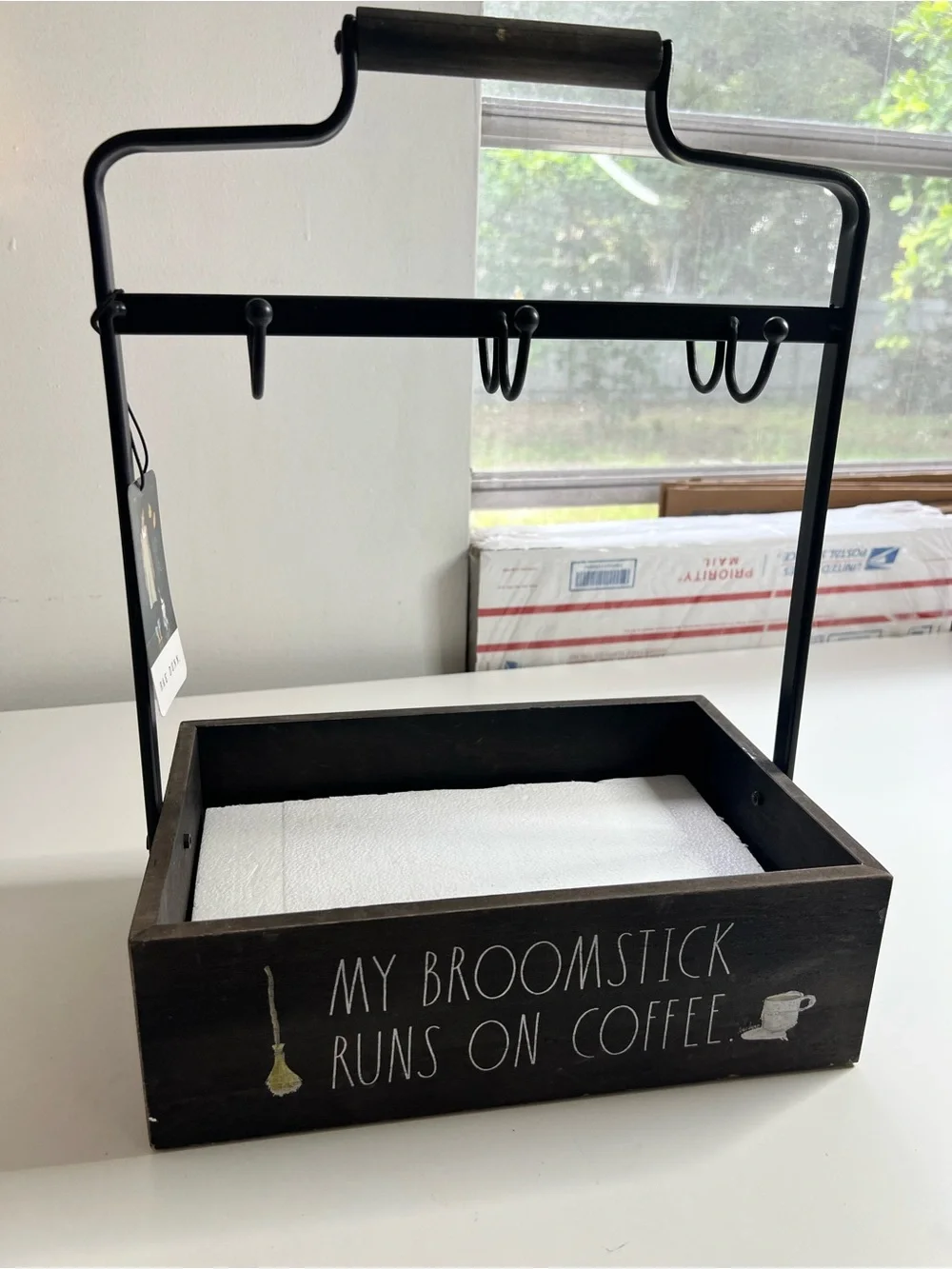 Rae Dunn My Broomstick Runs on Coffee Wooden Organizer - Black